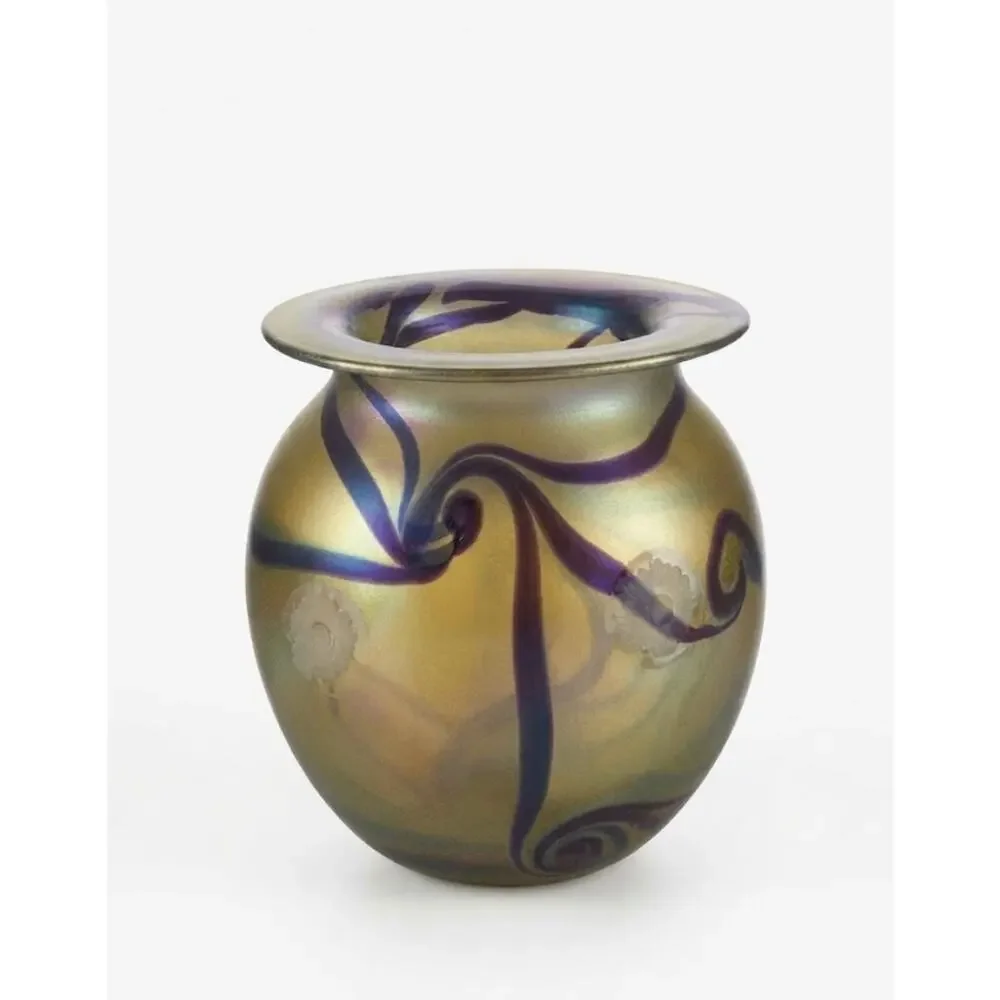 Vintage 1991 Robert Eickholt Signed Studio Art Glass Iridescent Hand Blown Vase